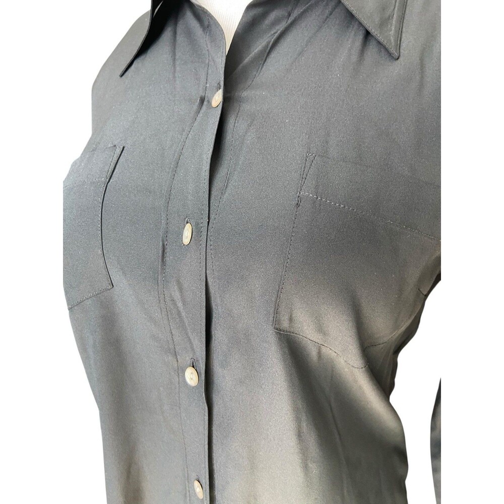 Vintage Y2K Express Silk Button Down Shirt Size 7/8 Black Fitted Office Siren - Picture 8 of 11